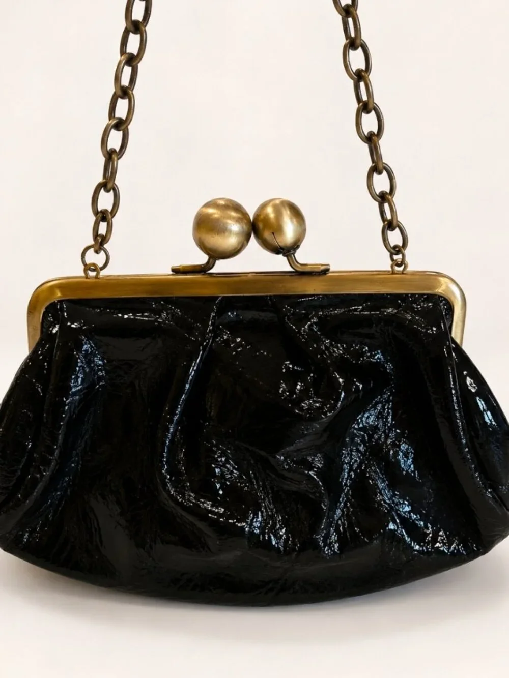 JALDA Dark Forest Green Patent Leather Kiss-Lock Shoulder/Clutch Bag